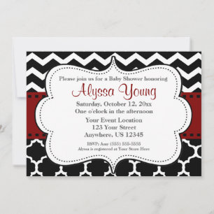 Invitation Chevron de Dark Red Quatrefoil