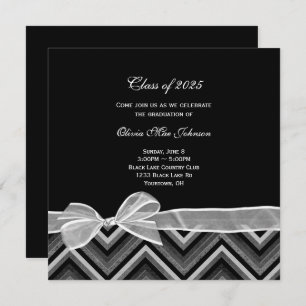 Invitation chevron design Graduation argent et noir
