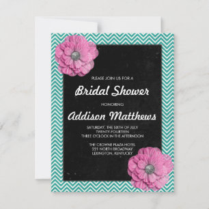 Invitation Chevron et floral rose