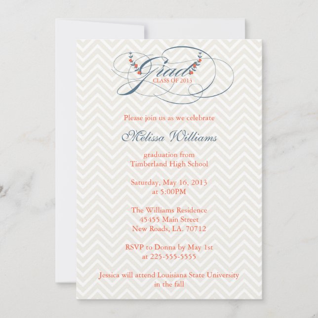 Invitation Chevron & Fleurs Graduation (Devant)