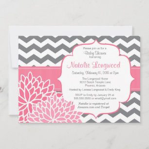 Invitation Chevron Floral bébé ou nuptiale douche rose chaud