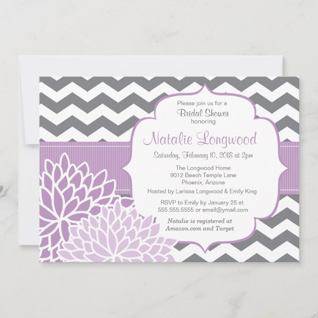 Invitation Chevron Floral moderne bébé ou douche nuptiale vio (Devant)