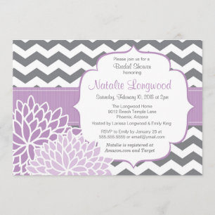 Invitation Chevron Floral moderne bébé ou nain-douche violet