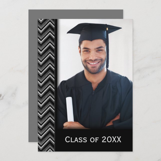 Invitation Chevron Frame With Graduation Photo (Devant / Derrière)