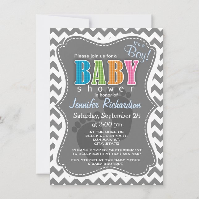 Invitation Chevron gris foncé; zig zag (Devant)
