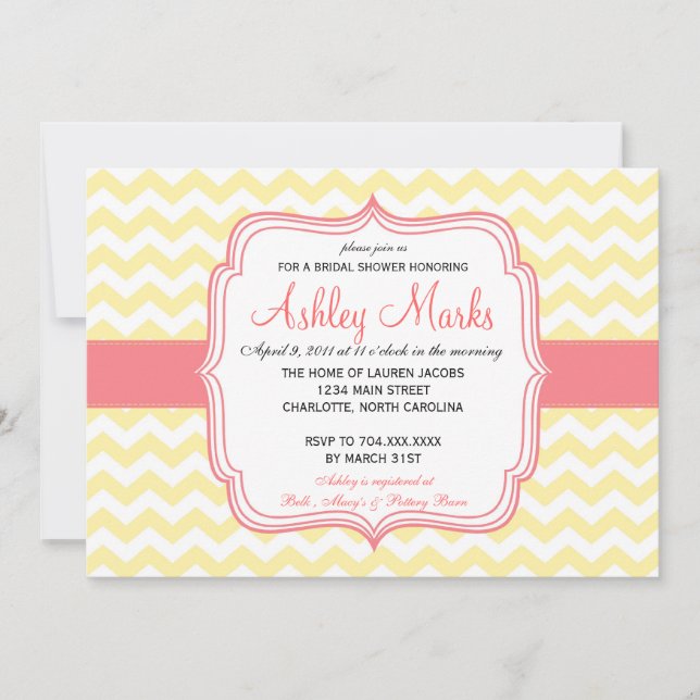 Invitation Chevron jaune et rose (Devant)