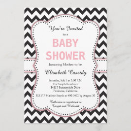 Invitation Chevron noir et blanc, rose, Baby shower