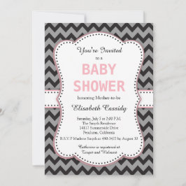 Invitation Chevron noir et gris, Baby shower rose