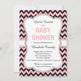 Invitation Chevron noir et rose, Baby shower