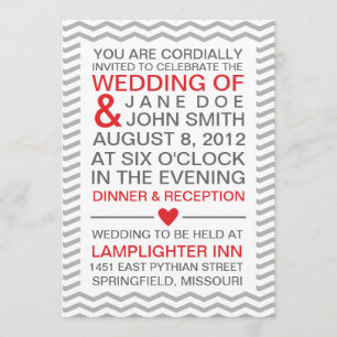 Invitation Chevron parfait/rouge et gris de zigzag