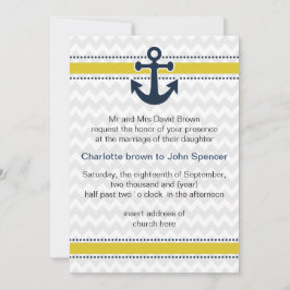Invitation chevron rayures, ancre, mariage nautique invite