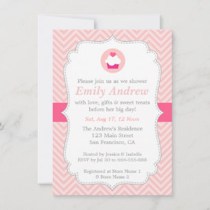Invitation Chevron rose, Cupcake sucré, Baby shower