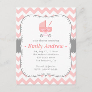 Invitation Chevron rose et blanc de baby shower - avec la