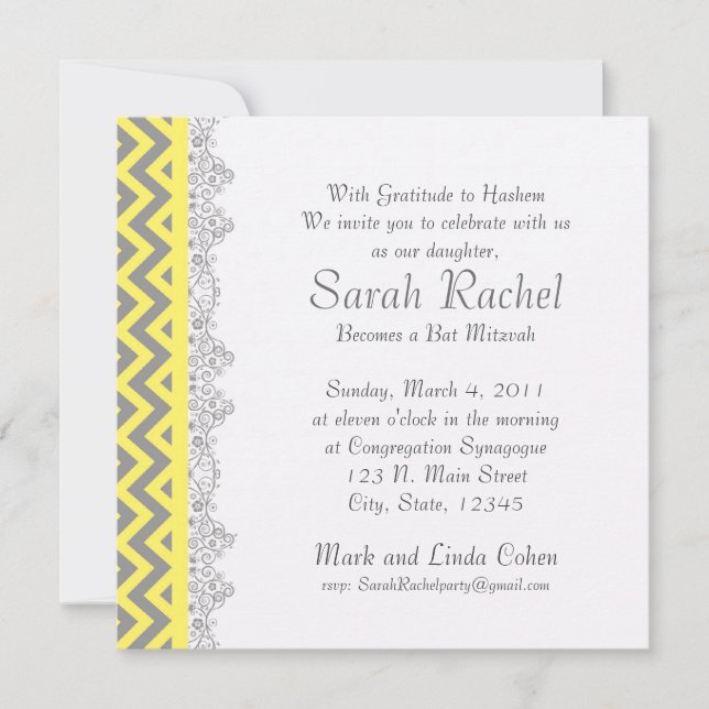 Invitation Chevron Stripe - jaune (Devant)