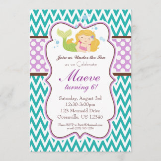Invitation Chevron turquoise, pourpre pointille