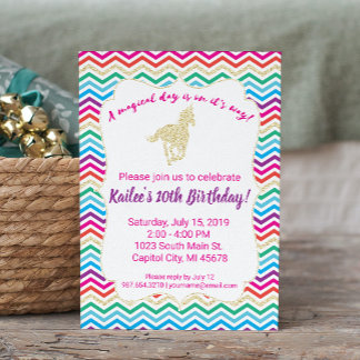 Invitation Chevron Unicorn Parties scintillant Anniversaire F