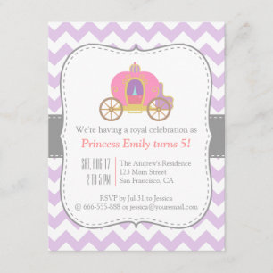 Invitation Chevron Violet, Anniversaire Carrosse Princesse