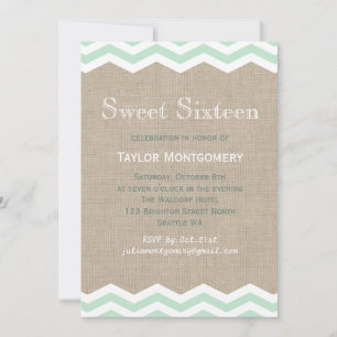 Invitation Chevrons à la menthe sur l'invitation du Sweet six