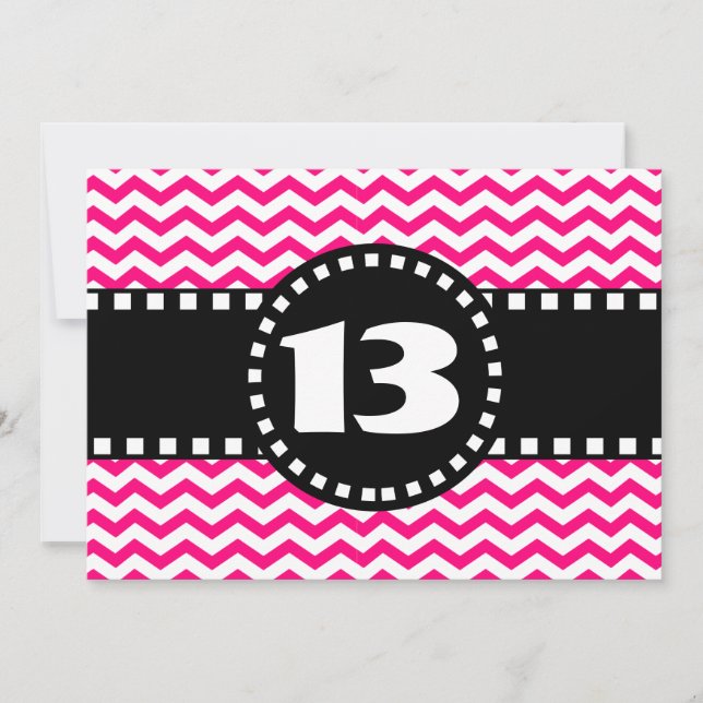 Invitation Chevrons Hot Pink 13e anniversaire V01R (Devant)