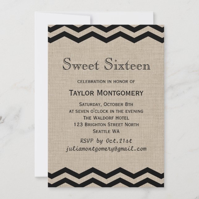 Invitation Chevrons noirs sur l'invitation du Sweet sixteen B (Devant)