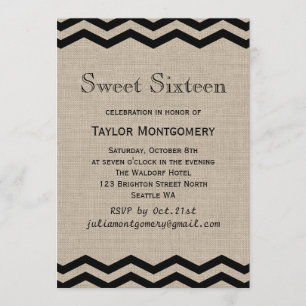 Invitation Chevrons noirs sur l'invitation du Sweet sixteen B