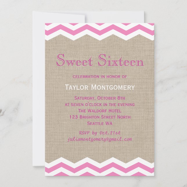 Invitation Chevrons roses sur l'invitation du Sweet sixteen B (Devant)