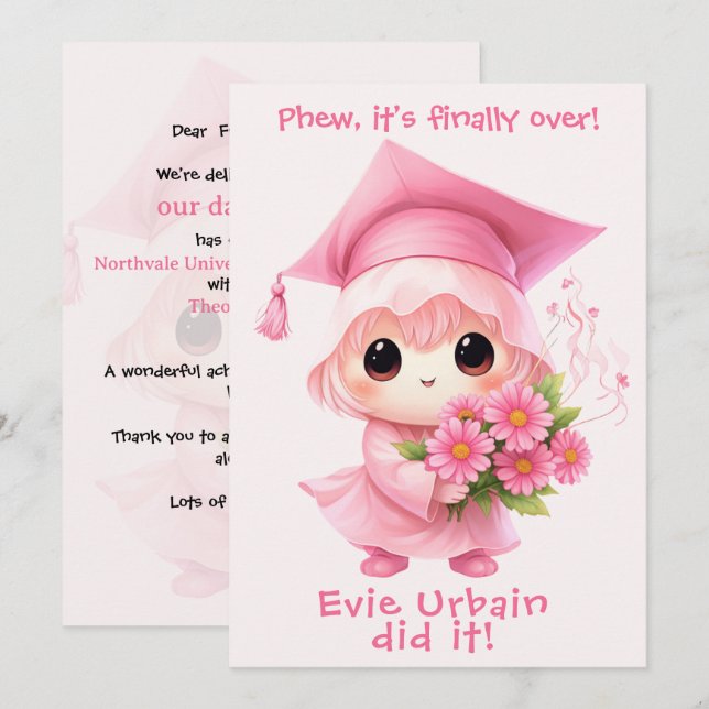 Invitation 🎓Chibi Pink Celebration Graduation Announcement (Devant / Derrière)