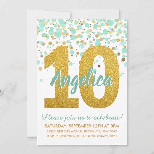 Invitation Chic 10e anniversaire Monnaie Parties scintillant  (Devant)