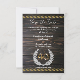 Invitation Chic 40e anniversaire Bois & Or Enregistrer la dat