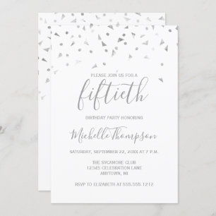 Invitation Chic 50e fête d'anniversaire Argent Confetti Invit