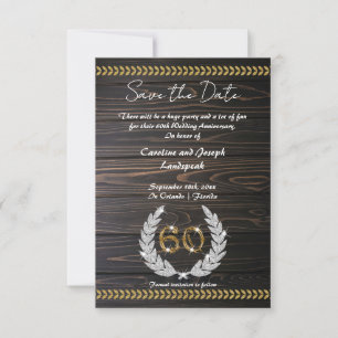 Invitation Chic 60e anniversaire Bois & Or Enregistrer la dat