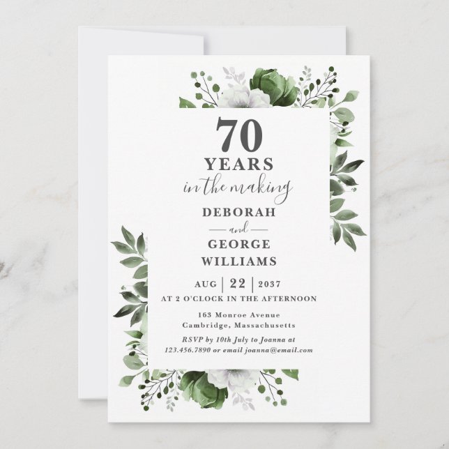 Invitation Chic 70e anniversaire de Mariage Monogramme Floral (Devant)