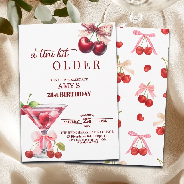 Invitation Chic A Tini Bit Older Cherry Martini 21st Birthday (Créateur téléchargé)