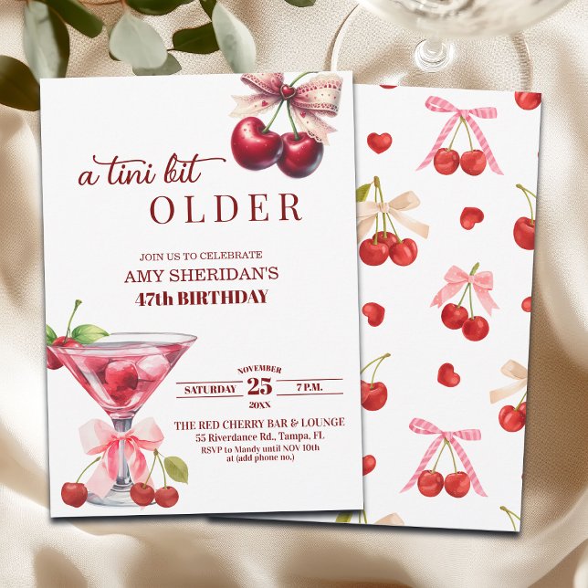 Invitation Chic A Tini Bit Older Cherry Martini 47th Birthday (Créateur téléchargé)