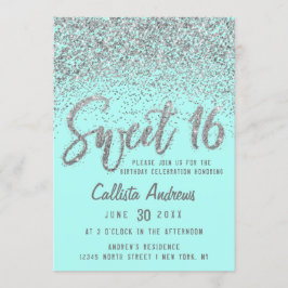 Invitation Chic Aqua Turquoise Argent Parsemé Parties scintil