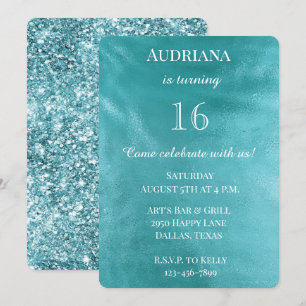 Invitation Chic Aqua Turquoise Blue Glam Anniversaire