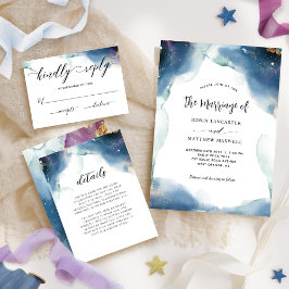Invitation Chic Aquarelle céleste Mariage Mariage étoilé