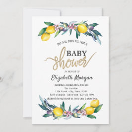 Invitation Chic Aquarelle Citrons Baby shower Olives