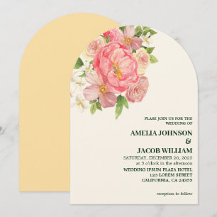Invitation Chic Aquarelle fleurie beurre jaune Mariage