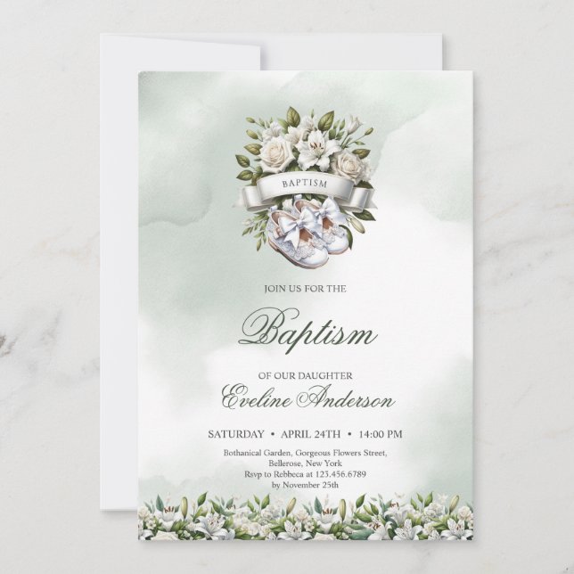 Invitation Chic aquarelle fleurie wreath blanc chaussures Bap (Devant)