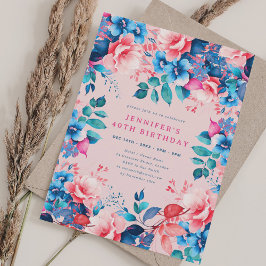 Invitation Chic Aquarelle Floral 40e Anniversaire Blush