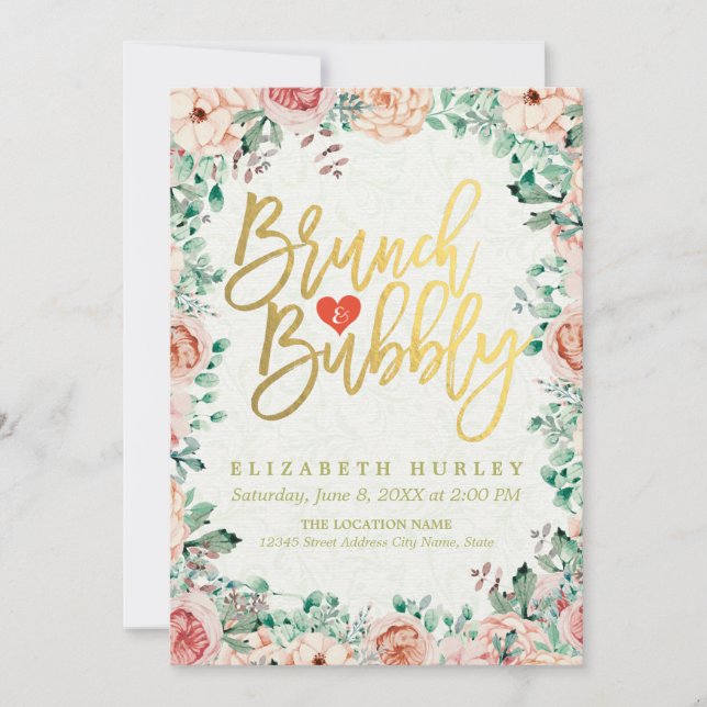 Invitation Chic Aquarelle Floral Brunch Fête des mariées Bubb (Devant)