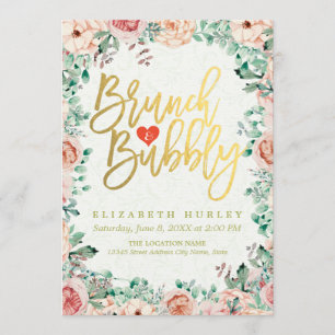 Invitation Chic Aquarelle Floral Brunch Fête des mariées Bubb
