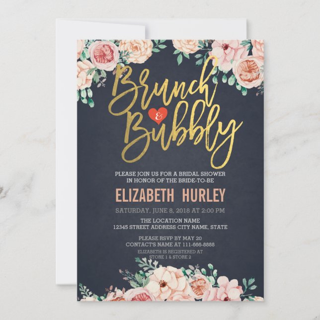 Invitation Chic Aquarelle Floral Brunch Fête des mariées Bubb (Devant)