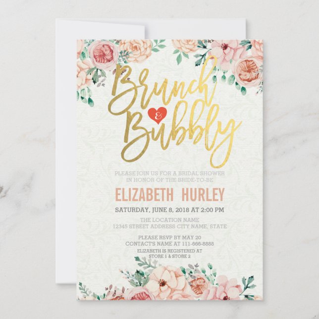 Invitation Chic Aquarelle Floral Brunch Fête des mariées Bubb (Devant)