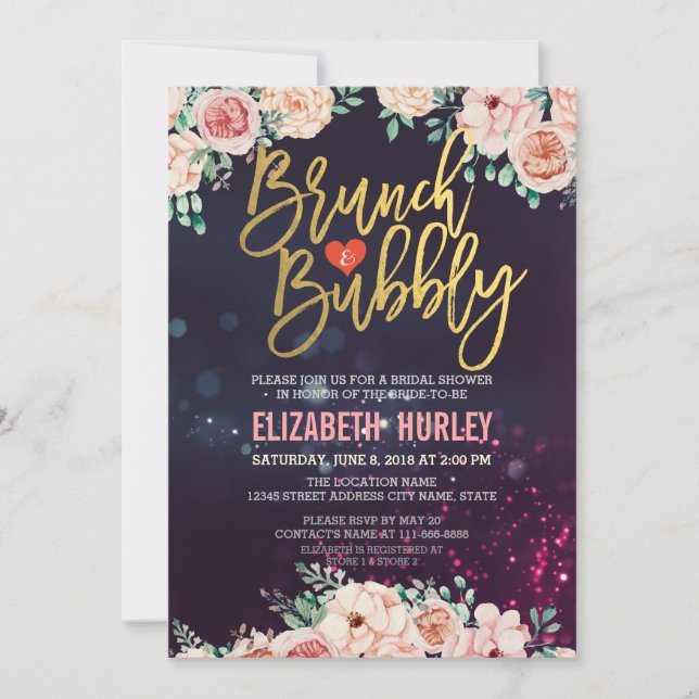 Invitation Chic Aquarelle Floral Brunch Fête des mariées Bubb (Devant)