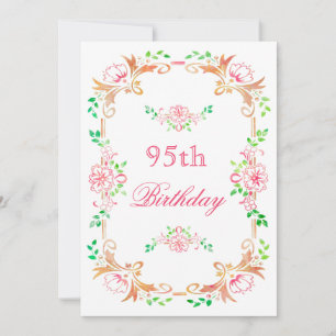 Invitation Chic aquarelle florale 95e Anniversaire Double Fac