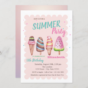 Invitation Chic aquarelle Glaces Fête d'été