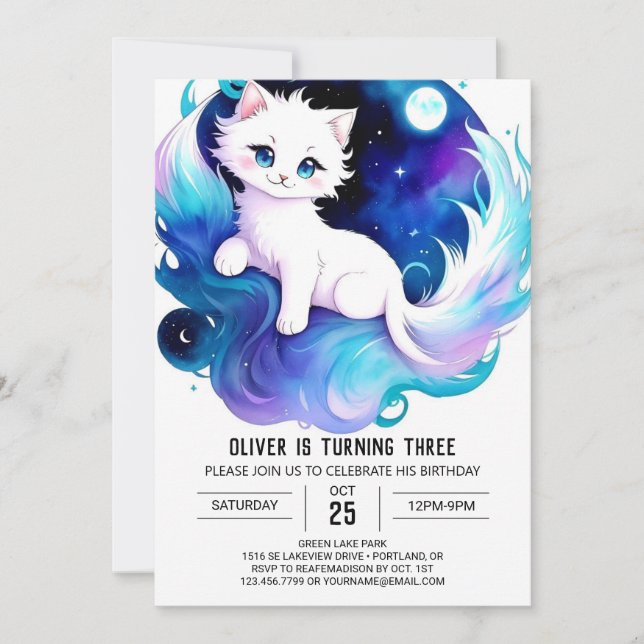 Invitation Chic Aquarelle Kitten Anniversaire (Devant)