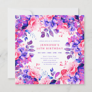 Invitation Chic Aquarelle Purple Floral 50e anniversaire